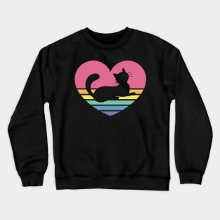 Retro Vintage Sunset Rainbow Heart Cat Crewneck Sweatshirt